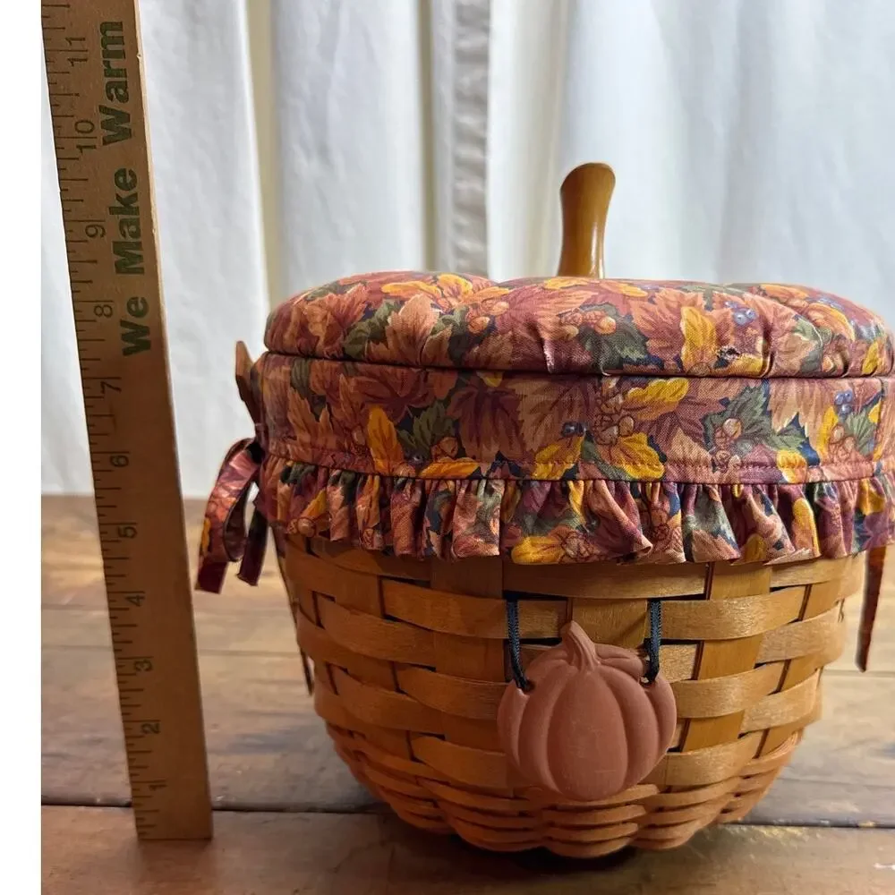 Longaberger 1995 Pumpkin Basket No. 19402 Lid + Plastic Insert + Cloth Liner